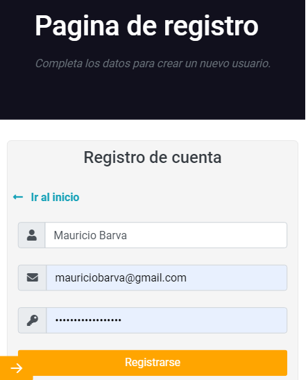 Página de registro